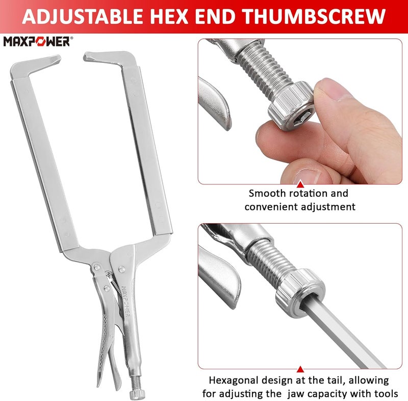 Max Power 18-inch C Clamp Locking Pliers, Locking C Clamp with Regular Tips, Maximum Jaw Capacity Up to 6.5", 2-Piece - Image 4